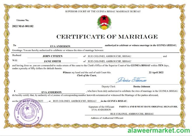 Guinea Bissau marriage certificate